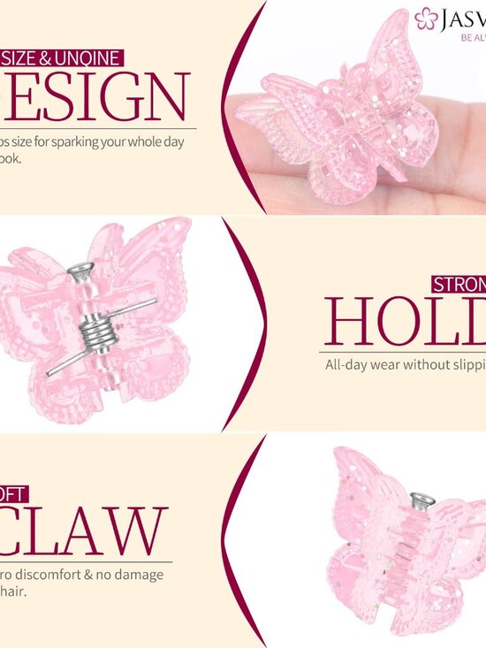 Glitter Mini Butterfly Hair Claw Clips, Sparkly Colorful Hair Accessories for Gi - Picture 4 of 7